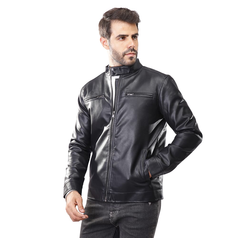 Buy Iftekhar Pure Lambskin Leather Men Casual Solid Plain Black Antique  Zipper Stand Up Collar Men Jacket at Amazon.in