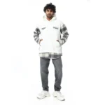 Coup Collection - Men's Checked Hooded Sweatshirt with Text Print