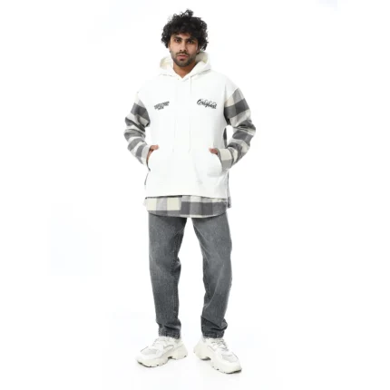Coup Collection - Men's Checked Hooded Sweatshirt with Text Print