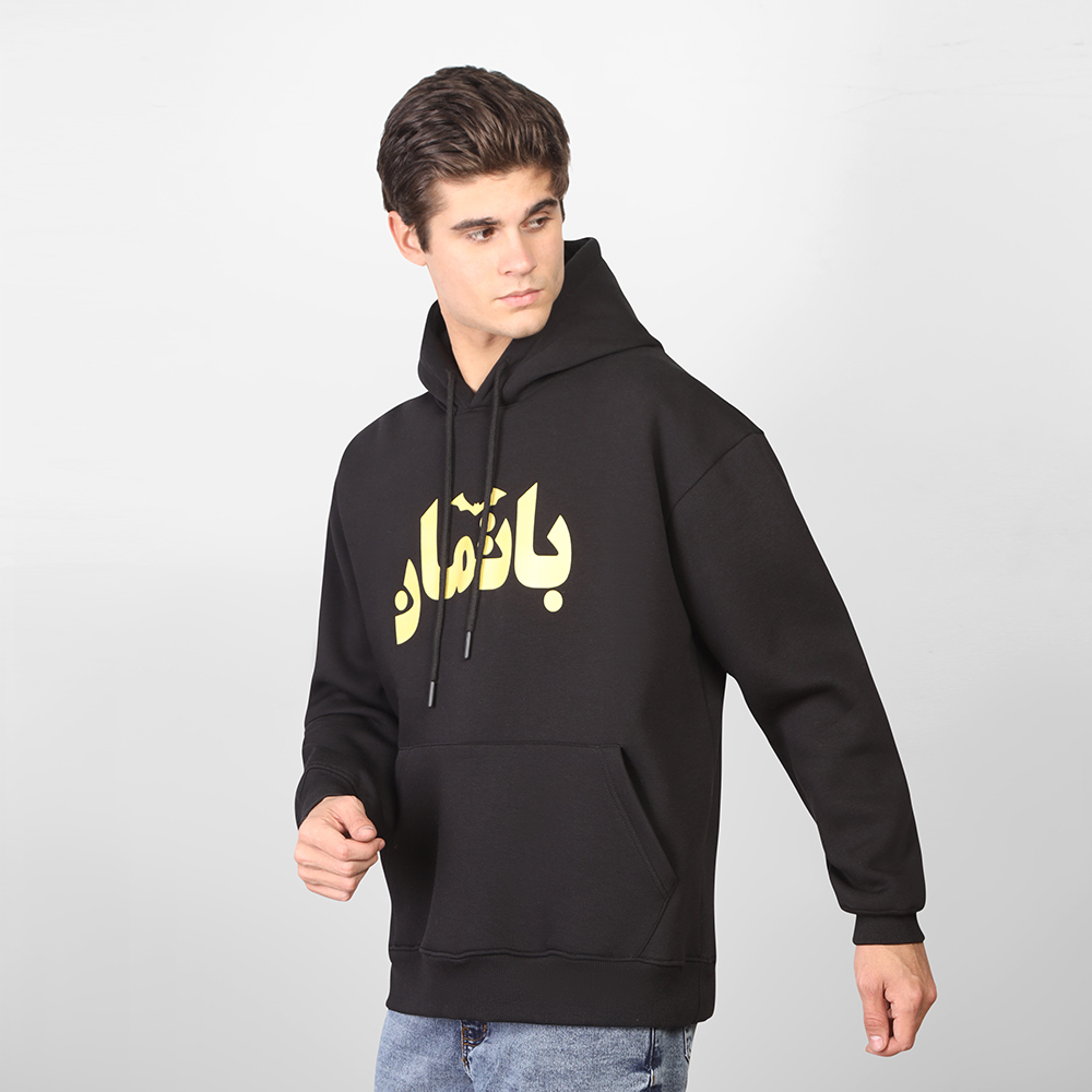 1600406-BLACK-1 Coup - " باتمان " Arabic Calligraphy Black Hoodie - Regular Fit - Image 1