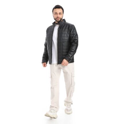 Coup - Men's Chocolate Faux Leather Quilted Puffer Jacket