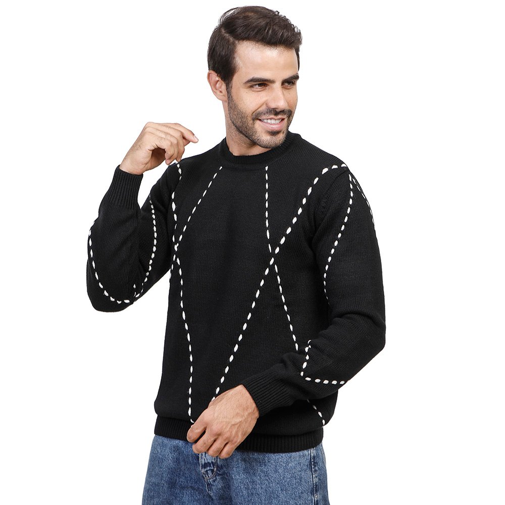 1800213-BLACK.MAIN_.jpg Coup Collection - Standard Fit Crew Neck Waffle Sweater - Image 1