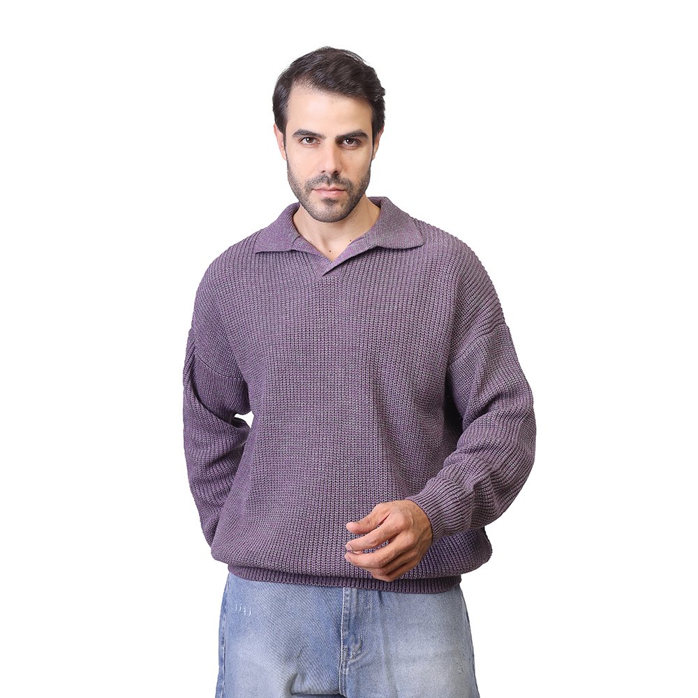 1800257-PURPLE.1-1.jpg Coup - Men's Relaxed Fit Rib-Knit Polo Collar Sweater - Image 1